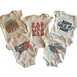 Five piece graphic tee onesies